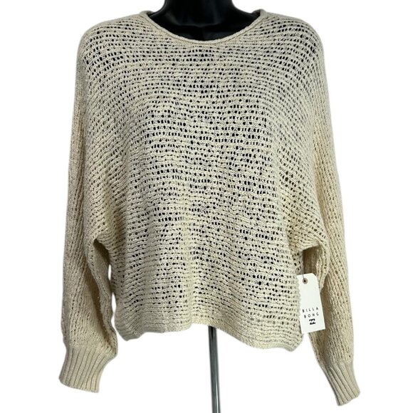 BILLABONG Forever Golden Sweater Sz M Ivory White Open Knit Cotton Acrylic Blend - Picture 2 of 10